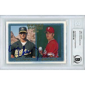 Eric Chavez Adam Eaton Duo Signed 1997 Topps Baseball Card A's Beckett Autograph